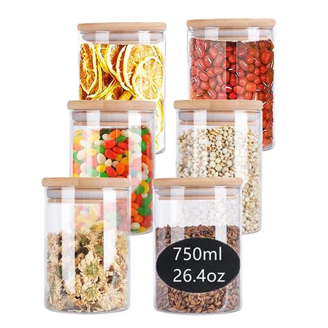 Glass Storage Jars With Bamboo Wood Lids 750ml 264oz Clear Glass Air