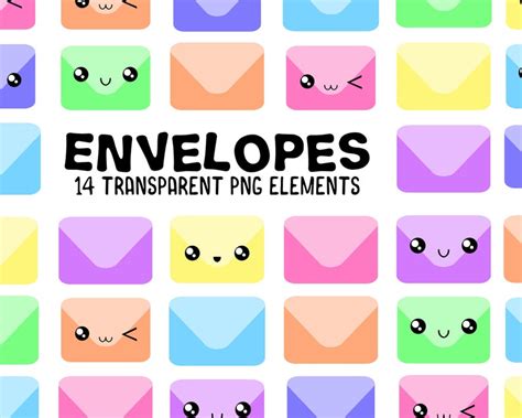 Cute Envelopes Clipart Set Kawaii Mail Graphics Pastel Etsy Cute