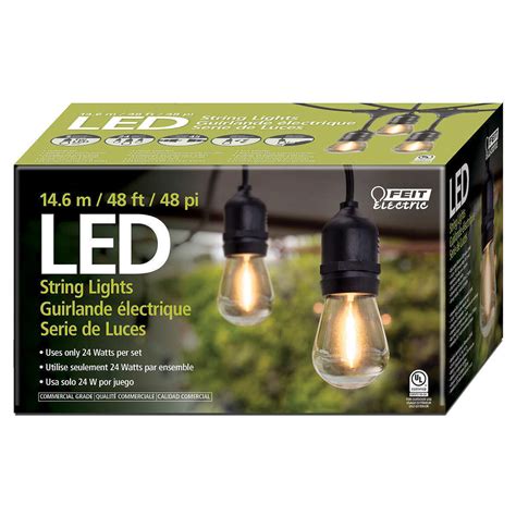 Feit Electric Outdoor Weatherproof String Lights Set 48ft 24 Led Bulbs