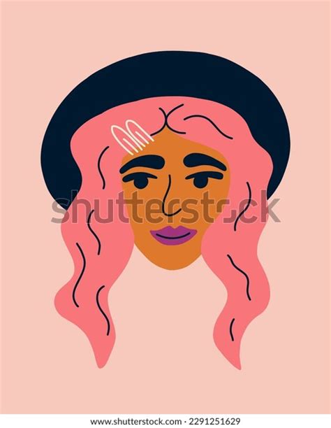 Portrait Beautiful Woman Pink Hair Felt Stock Vector Royalty Free