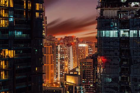 Hd Wallpaper Lighted Buildings At Night Apartment Architecture City