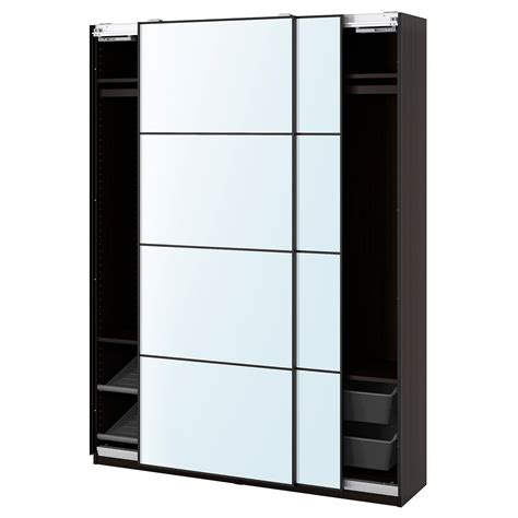 Pax Auli Wardrobe Combination Black Brown Mirror Glass Ikea Narrow Wardrobe Mirrored