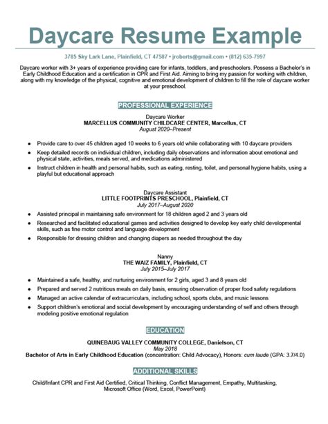 Daycare Resume Example For Free Download
