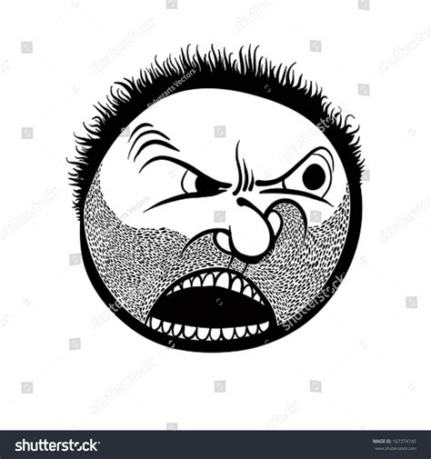 Angry Cartoon Face Stubble Black White เวกเตอร์สต็อก ปลอดค่าลิขสิทธิ์