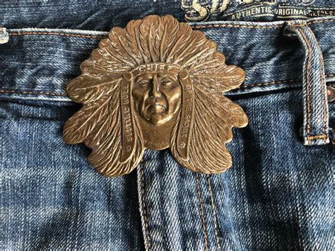 Vintage 1970s Brass Indian Belt Buckle Chief Sitting Etsy Indian