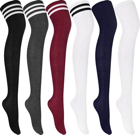 Aneco Pair Striped Knee High Stockings Thigh High Woman Long Socks For Cosplay School Here Are