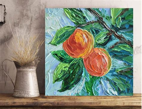 Peaches Painting 8 Impressionist Fruit Art Peach Tree Impasto Palette