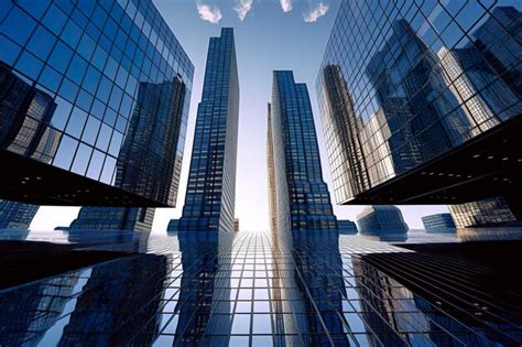 Premium Ai Image Reflective Skyscrapers Business Office Buildings