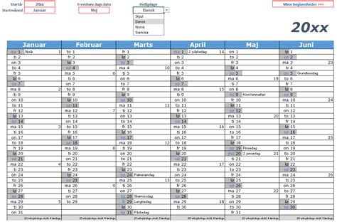 Kalender Til Excel Med Helligdage Klar Til Print
