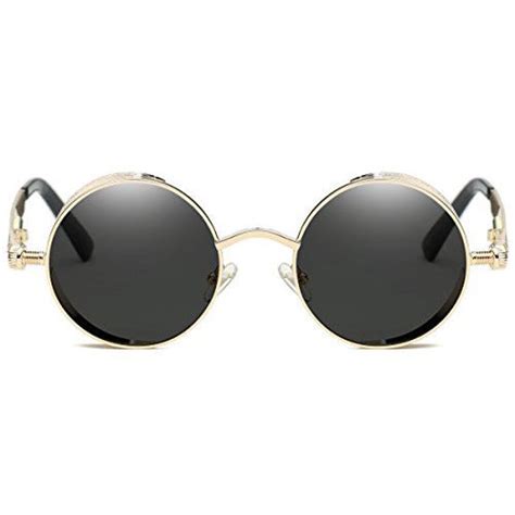 Getuscart Dollger Men Retro Round Sunglasses Vintage Steampunk Gold
