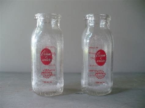 Vintage Glass Half Pint Milk Bottle Vintage Cream Oweber Dairy Glass