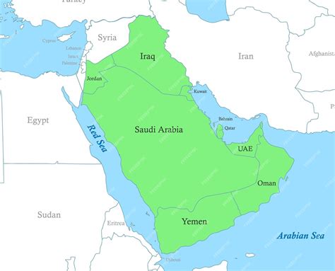 Mapa De La Península Arábiga Con Las Fronteras De Los Estados Vector