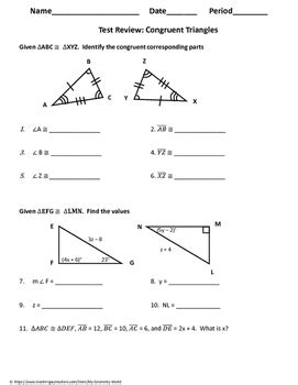 Triangles that have exactly the same size and shape are called congruent triangles. Geometry Test Review: Congruent Triangles by My Geometry ...
