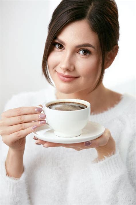 Beautiful Woman With Cup Of Coffee Stock Image Image Of Cafe Happy 111722301