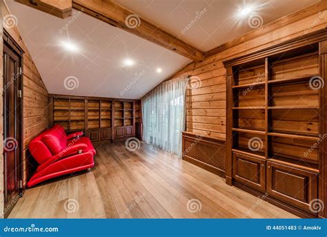 Log Cabin Library Stock Image Image Of Bookshelves Curtain 44051483