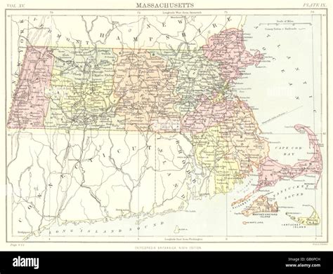 Massachusetts State Map Showing Counties Britannica 9th Edition 1898