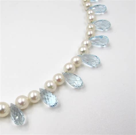 Briolette Cut Aquamarine Drop Cultured Pearl Necklace S And K Ltd