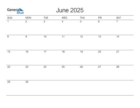 June 2025 Calendar Pdf Word Excel