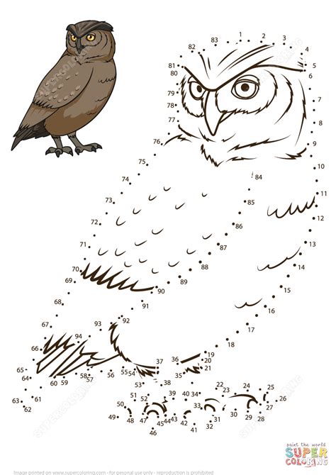 Over 50 cool mazes ranging from easy to hard. Owl dot to dot | Free Printable Coloring Pages