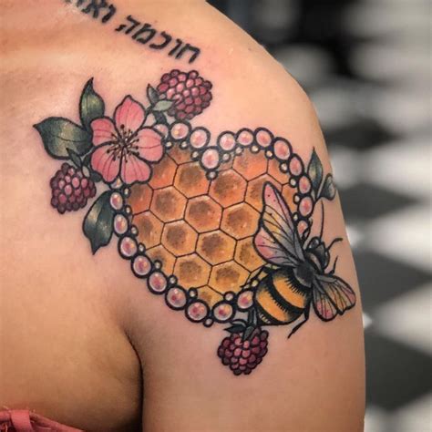 Honeycomb Heart Bee And Flowers Tattoo Girly Tattoos Tattoos