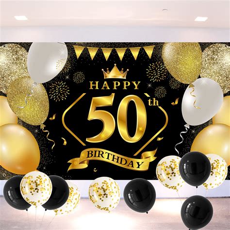 Buy Happy Th Birthday Decoration Backdrop Banner Black Gold Extra Large Th Birthday