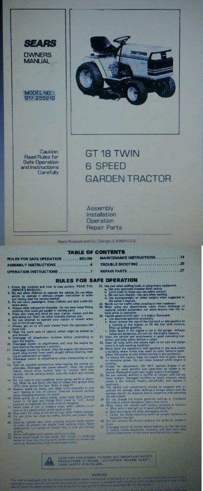 Manuals And Guides 42229 Sears Craftsman Gt18 Garden Tractor And Mower