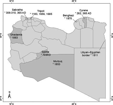 The Map Shows The Seismic Regions Of Libya With Event Dates From