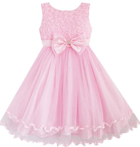 Buy Flower Girl Dress Pink Rose Bow Tie Belt Wedding