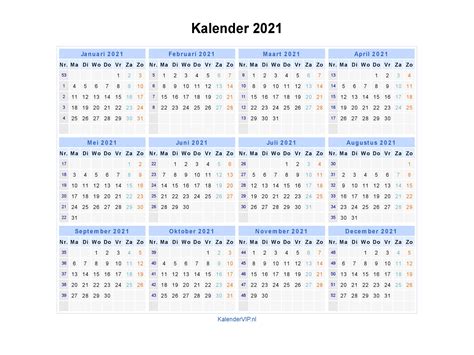 They are ideal for use as a spreadsheet calendar planner. Kalender 2021 - Jaarkalender en Maandkalender 2021 met ...