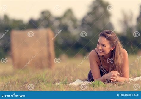 Vintage Photo Of A Beautiful Woman In The Meadow Stock Image Image Of