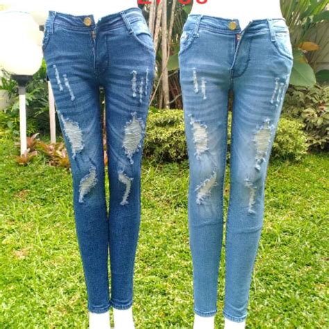 Jeans Sobek 001 Celana Panjang Wanita Ripped Jeans Shopee Indonesia