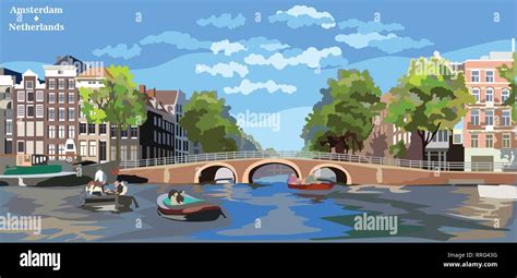 Cityscape With Bridge Over The Canals Of Amsterdam Netherlands