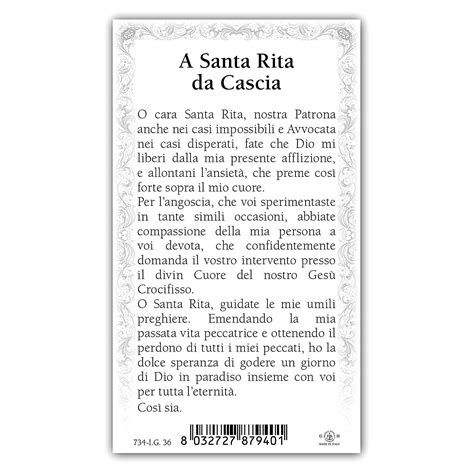 Holy Card Saint Rita Of Cascia Prayer Ita 10x5 Cm Online Sales On
