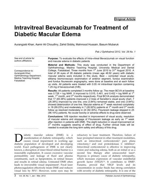 Intravitreal Bevacizumab For Treatment Of Diabetic Macular Edema