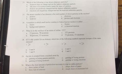 Solved: Which Of The Following Is Truc About Subatomic Par ...