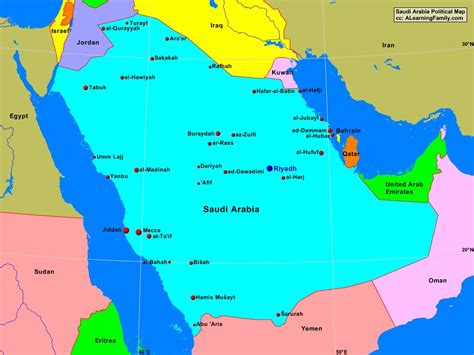 Map location, cities, capital, total area, full size map. Saudi Arabia Political Map - A Learning Family