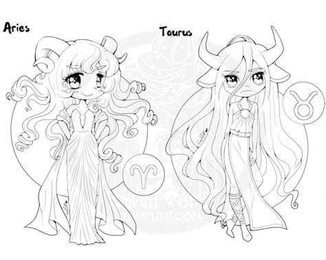 The Chibi Zodiac By Yampuff 26 Linearts Digital Coloring Etsy