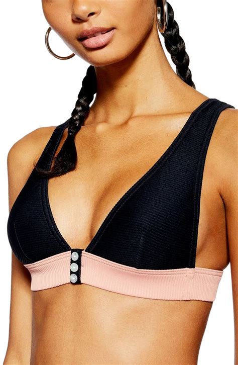 Topshop Button Ribbed Triangle Bikini Top Nordstrom