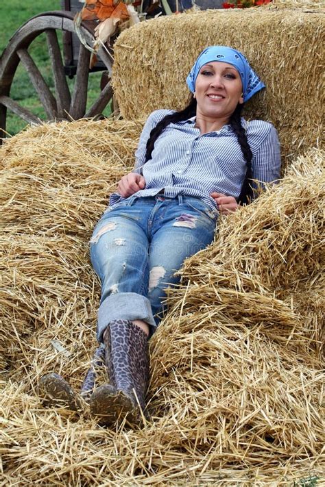 Woman Farmer Resting In Hay Stock Images Image 21849684