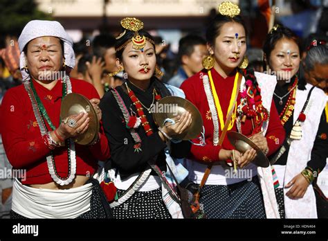 lalitpur nepal 13th dec 2016 nepalese women from kirat community perform sakela dance during