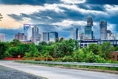 Downtown Of Charlotte North Carolina Skyline With Dramatic Sky