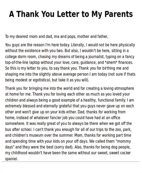 Thank You Letter To Parents ~ Thankyou Letter