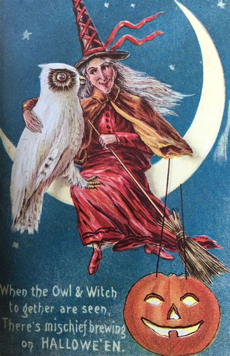 So Big Witchs Owl Vintage Halloween Cards Vintage Halloween