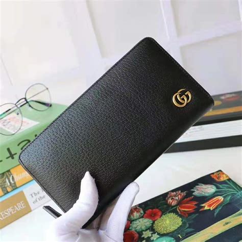 Gucci Gg Unisex Gg Marmont Leather Zip Around Wallet In Black Leather