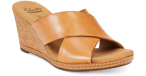 Clarks Collection Womens Helio Swan Wedge Sandals In Brown Tan