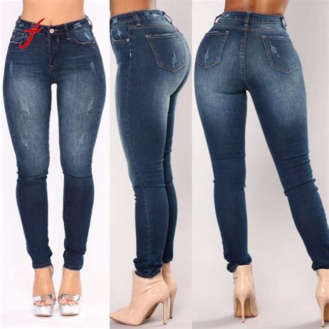 High Elastic Plus Size Stretch Jeans Female Washed Denim Skinny Pencil Pants Female High Sexy