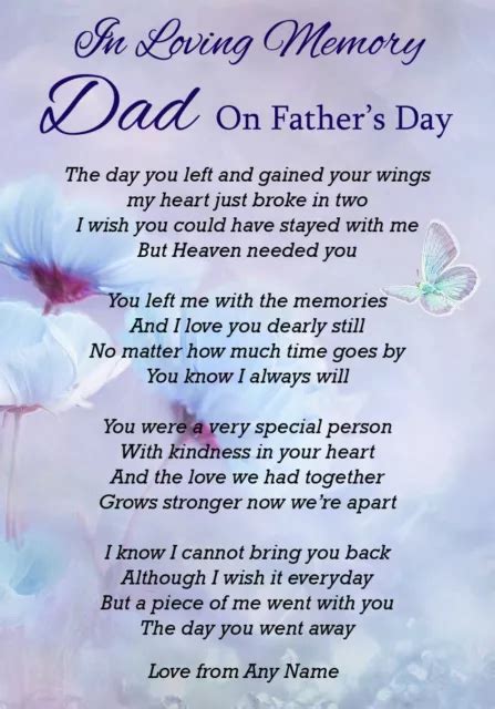 Personalised Dad Loving Memory Fathers Day Graveside Memorial Card