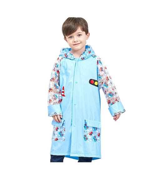 Boys Rain Coat Hooded Waterproof Jacket For Childrens Rainwear Blue