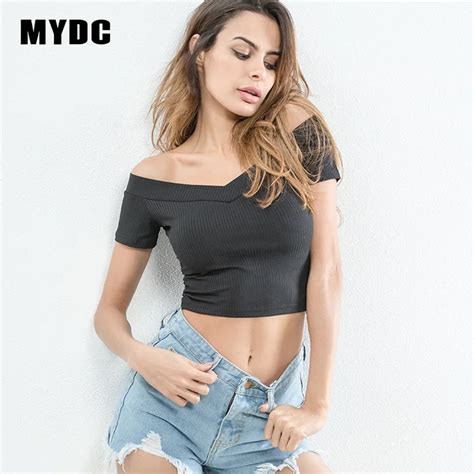 Mydc Summer Women Tops Slim Solid Sexy V Neck Tight T Shirts Short Sleeve Backless Exposed Waist