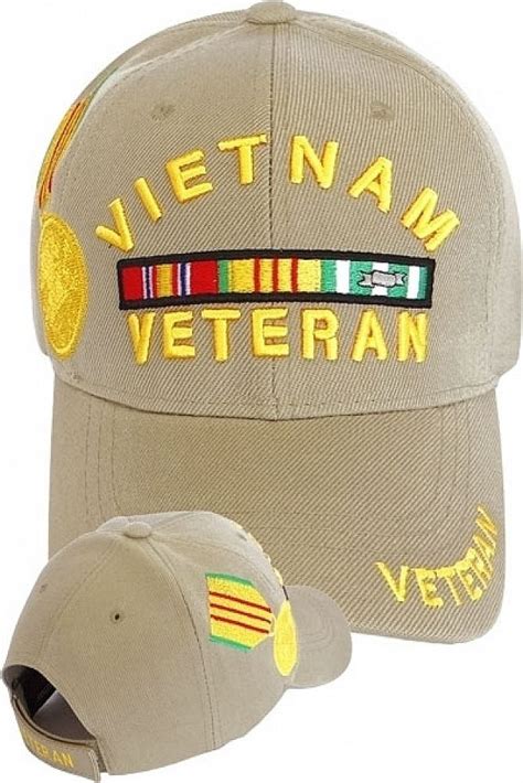Vietnam Veteran Ribbons With Color Medal Mens Cap Khaki Adjustable
